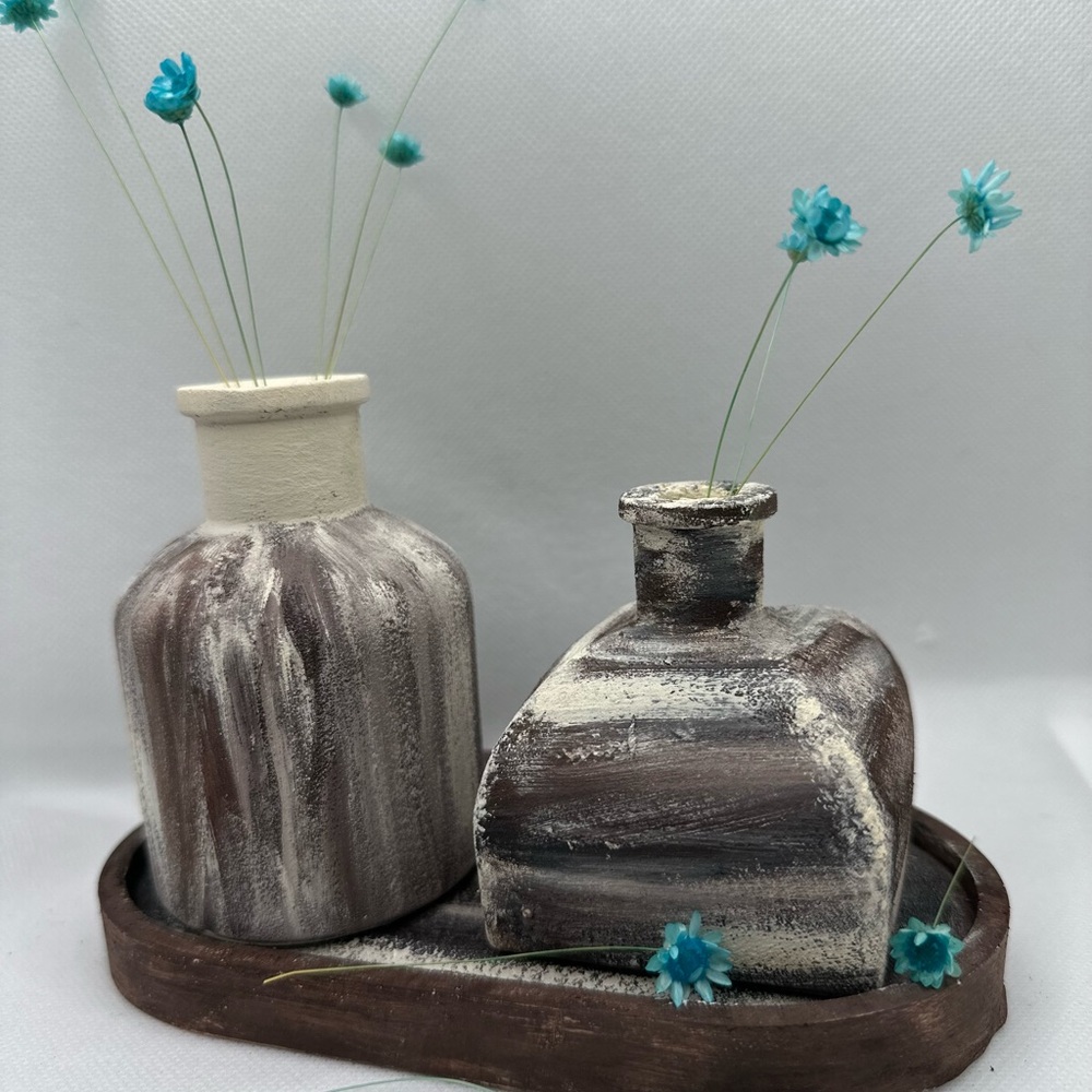 Vintage Brown and Cream Decorative Vase Set